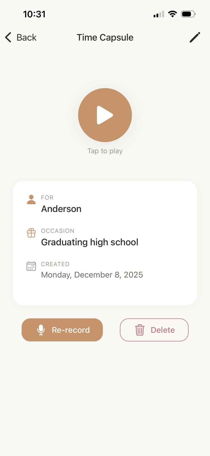 Airloom time capsule — a recorded story for a specific occasion