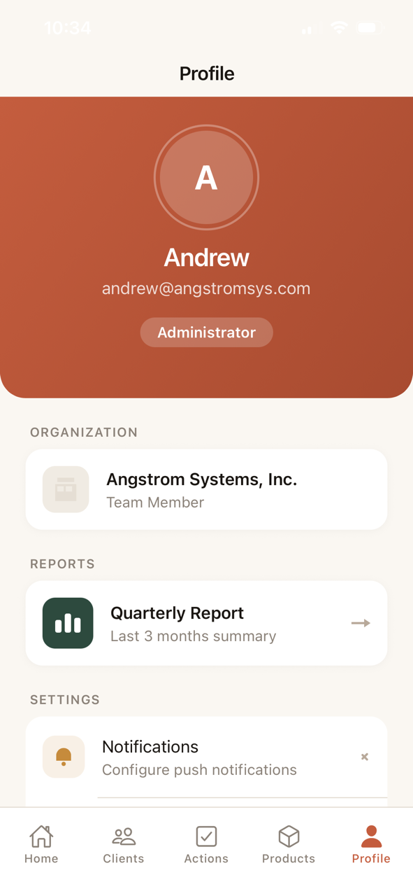 Rapport profile — organization settings and quarterly reports